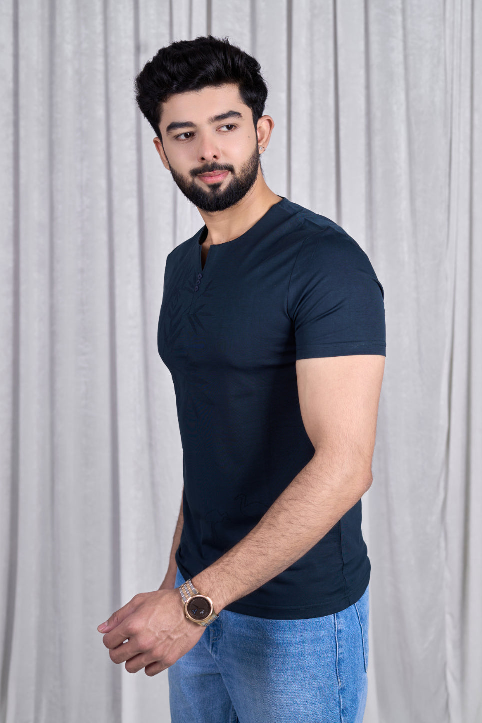 Italian Round Neck Jacquard T-Shirt