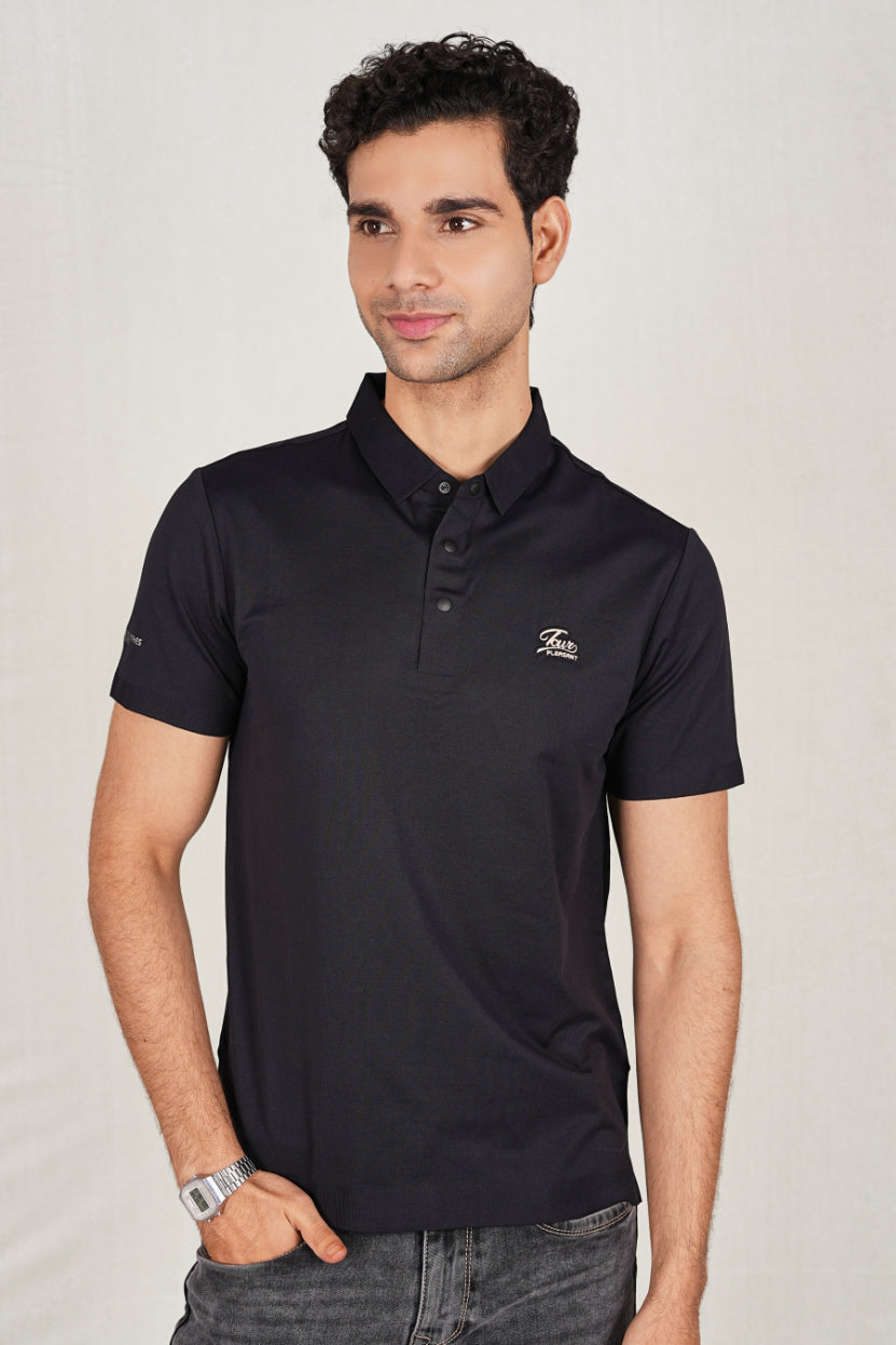Black Trendy Wrinkle Free Premium Classic Polo(Class 111-6878)