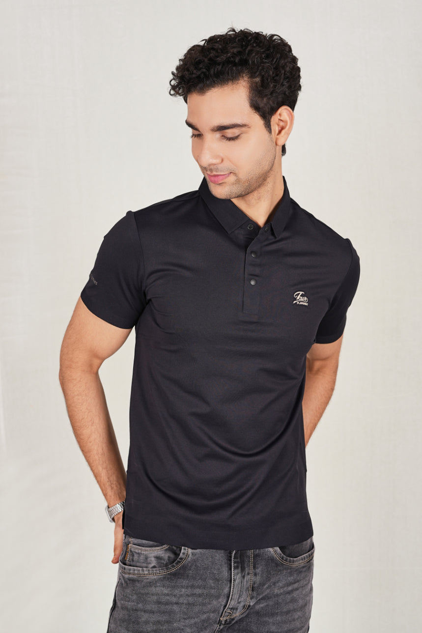Black Trendy Wrinkle Free Premium Classic Polo(Class 111-6878)