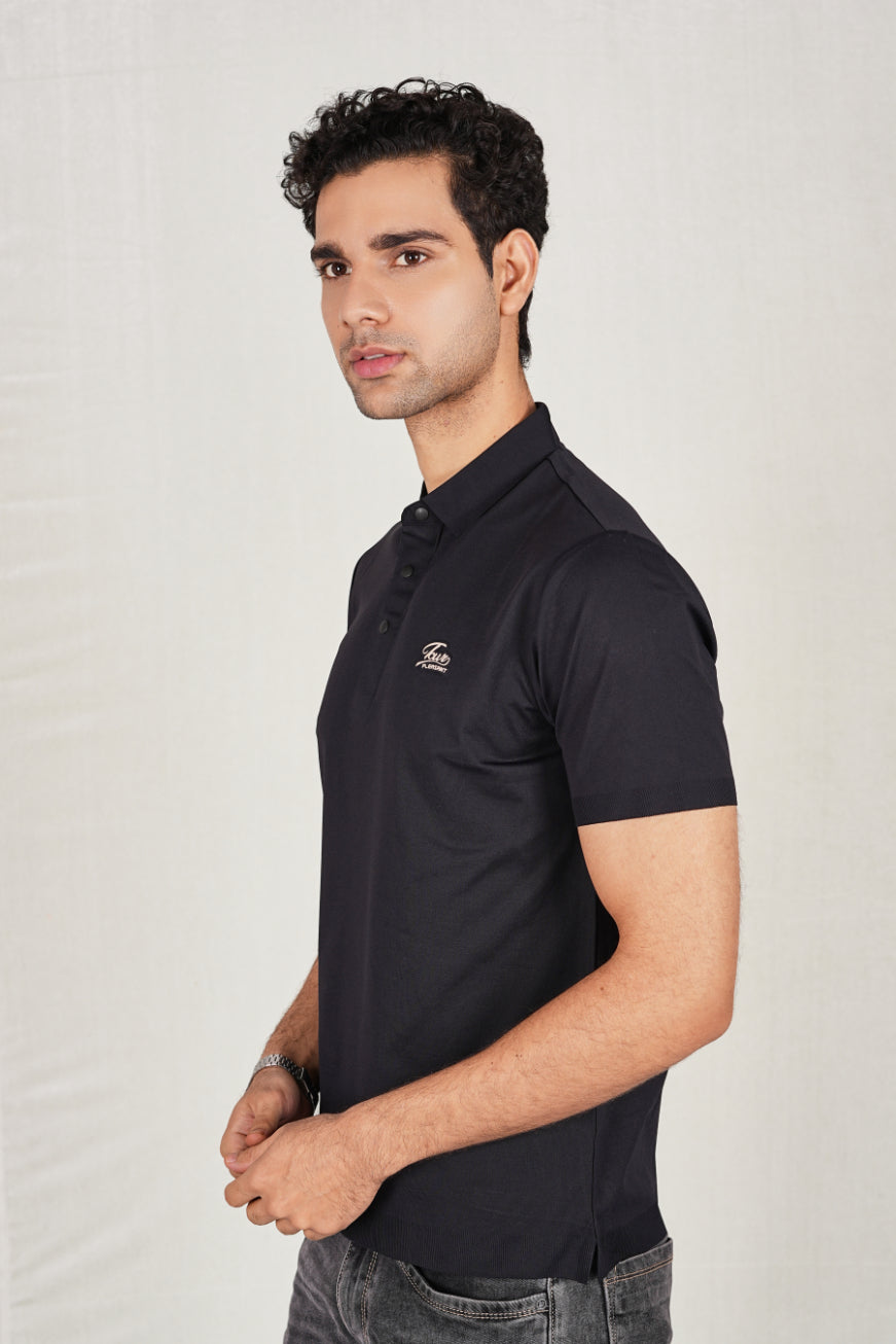 Black Trendy Wrinkle Free Premium Classic Polo(Class 111-6878)