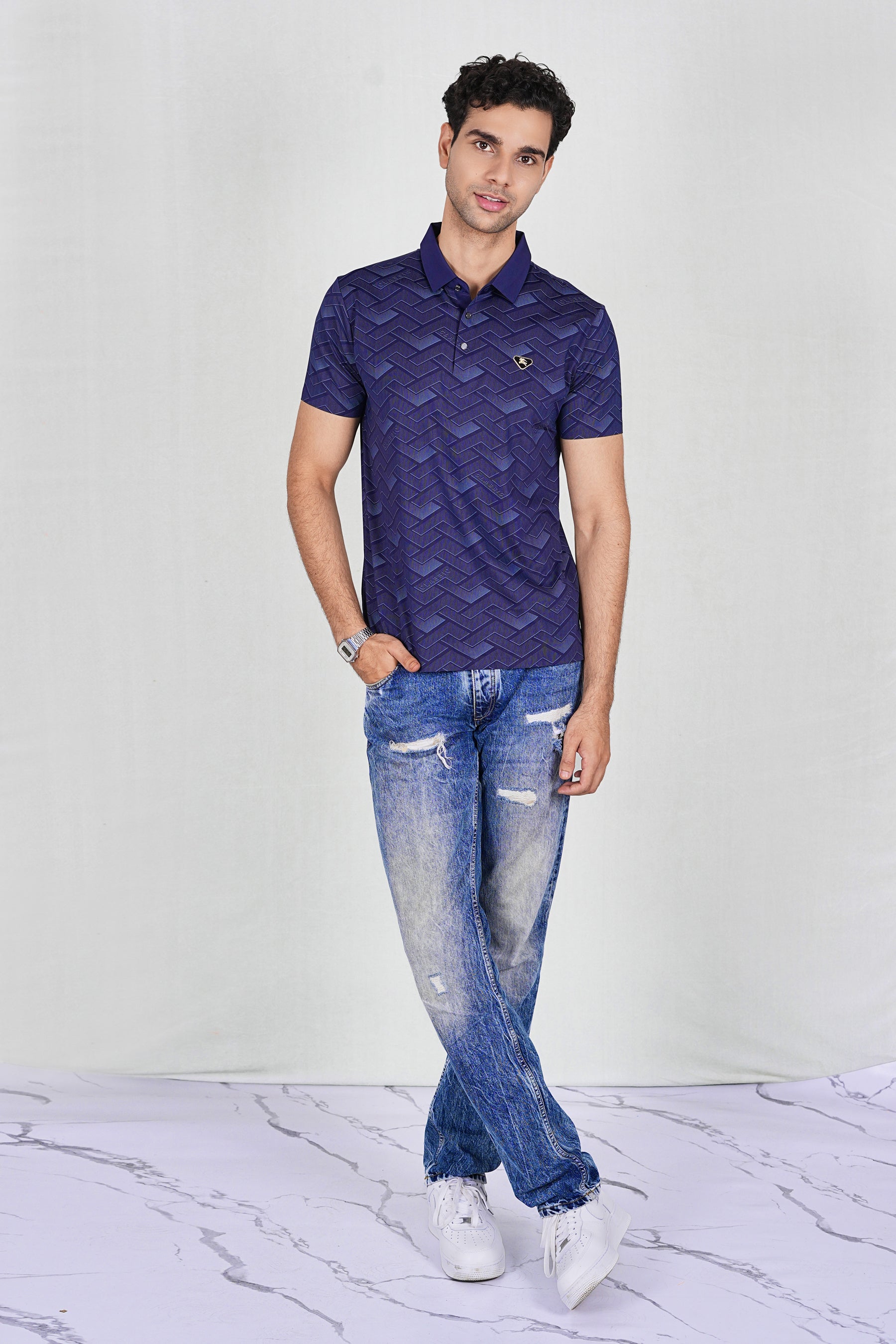 Navy Trendy Wrinkle Free Classic Polo(Class 105-2505)