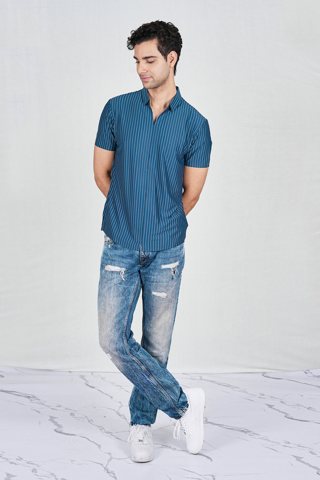 Blue Trendy Wrinkle Free Classic Polo(Class 107-8803)