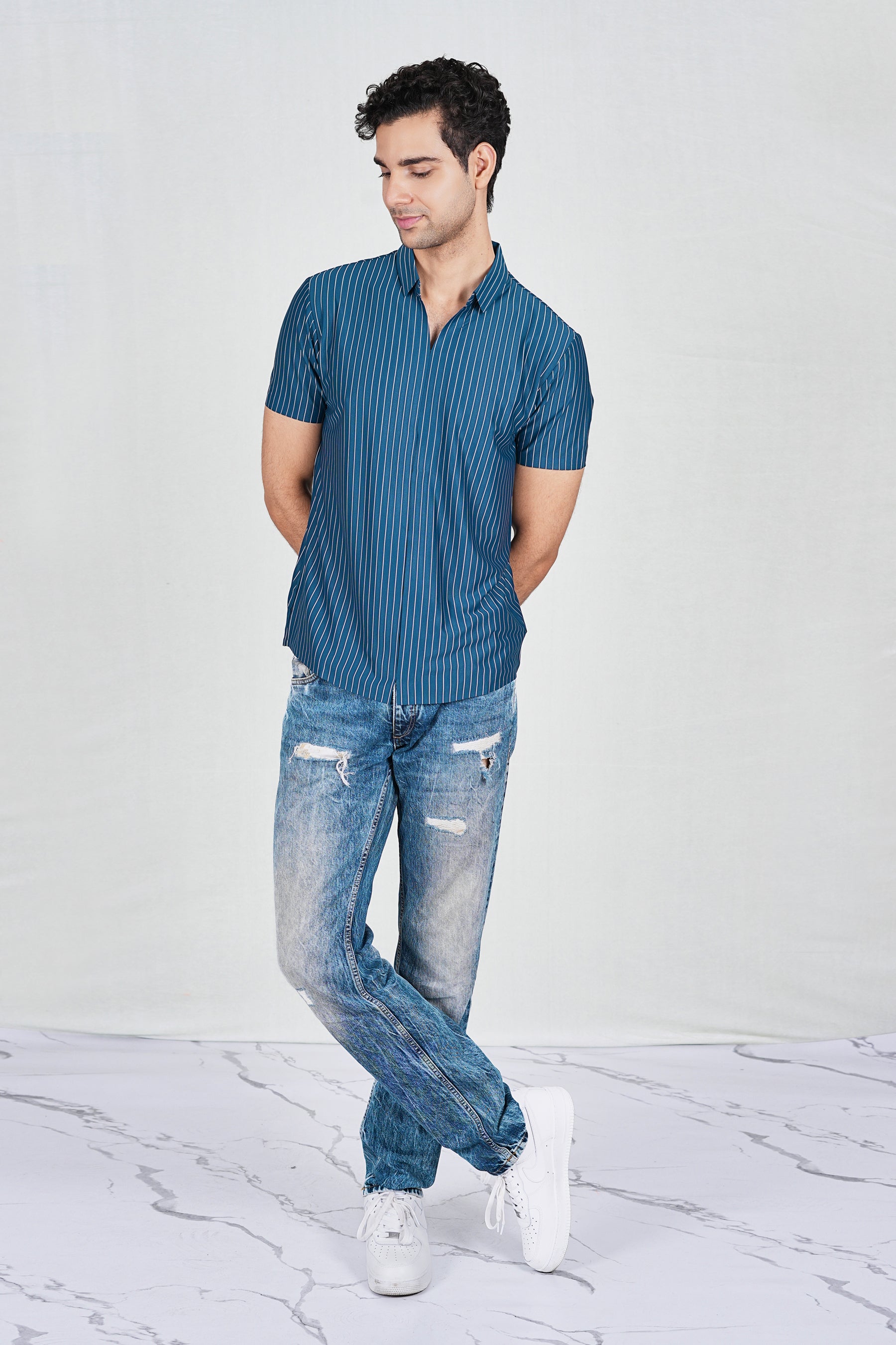 Blue Trendy Wrinkle Free Classic Polo(Class 107-8803)