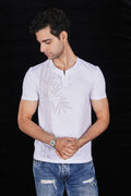 White Flower Design italian Jacquard T-Shirt (Class Y 6641)