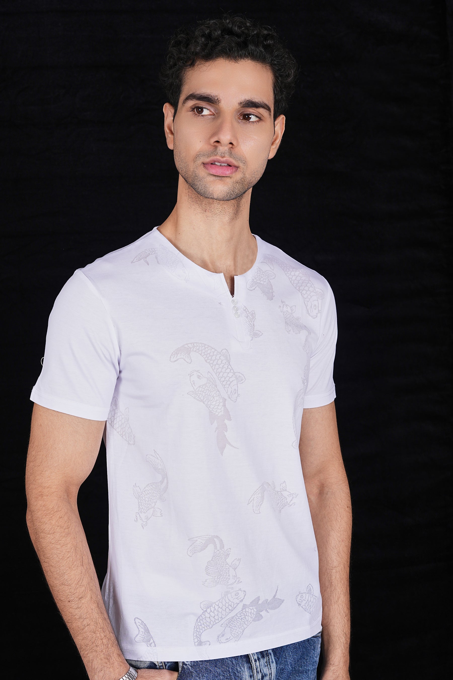 White Fish Design italian Jacquard T-Shirt (Class Y 6639)
