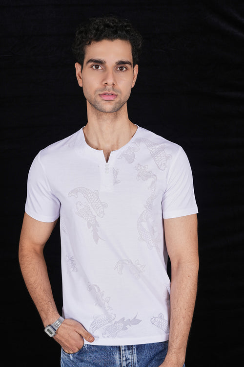 White Fish Design italian Jacquard T-Shirt (Class Y 6639)