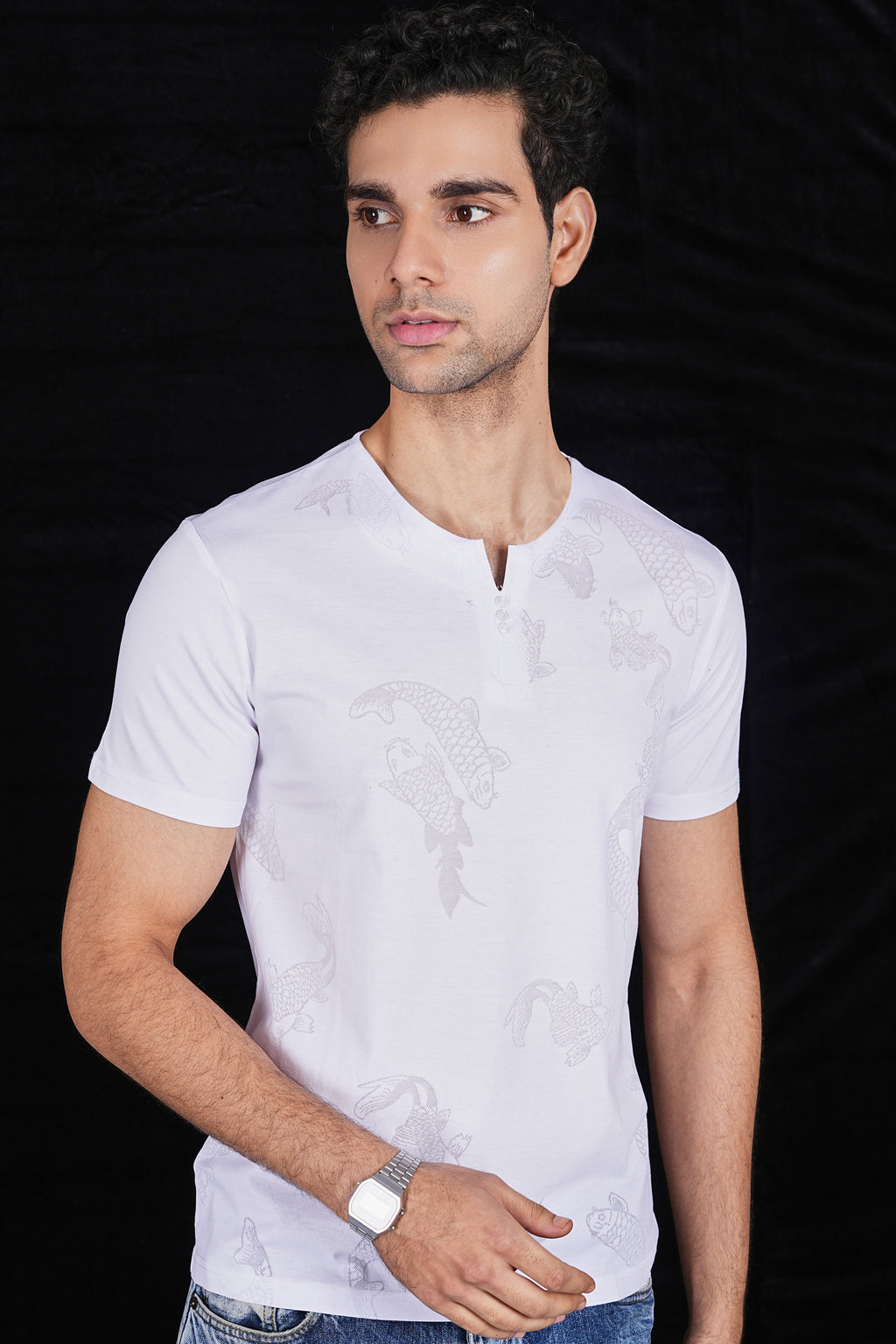 White Fish Design italian Jacquard T-Shirt (Class Y 6639)